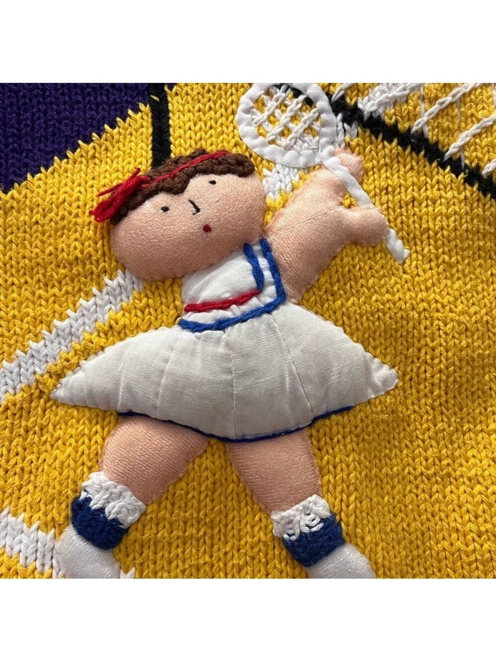 RARE Vtg 80s 3D Tennis Novelty Knit Sweater Handmade M - Picture 8 of 12